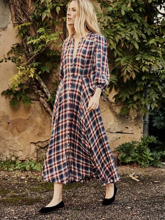Doen Dresses & Skirts - Doen Checked Button-Front Maxi Dress in Red, Blue & Cream M